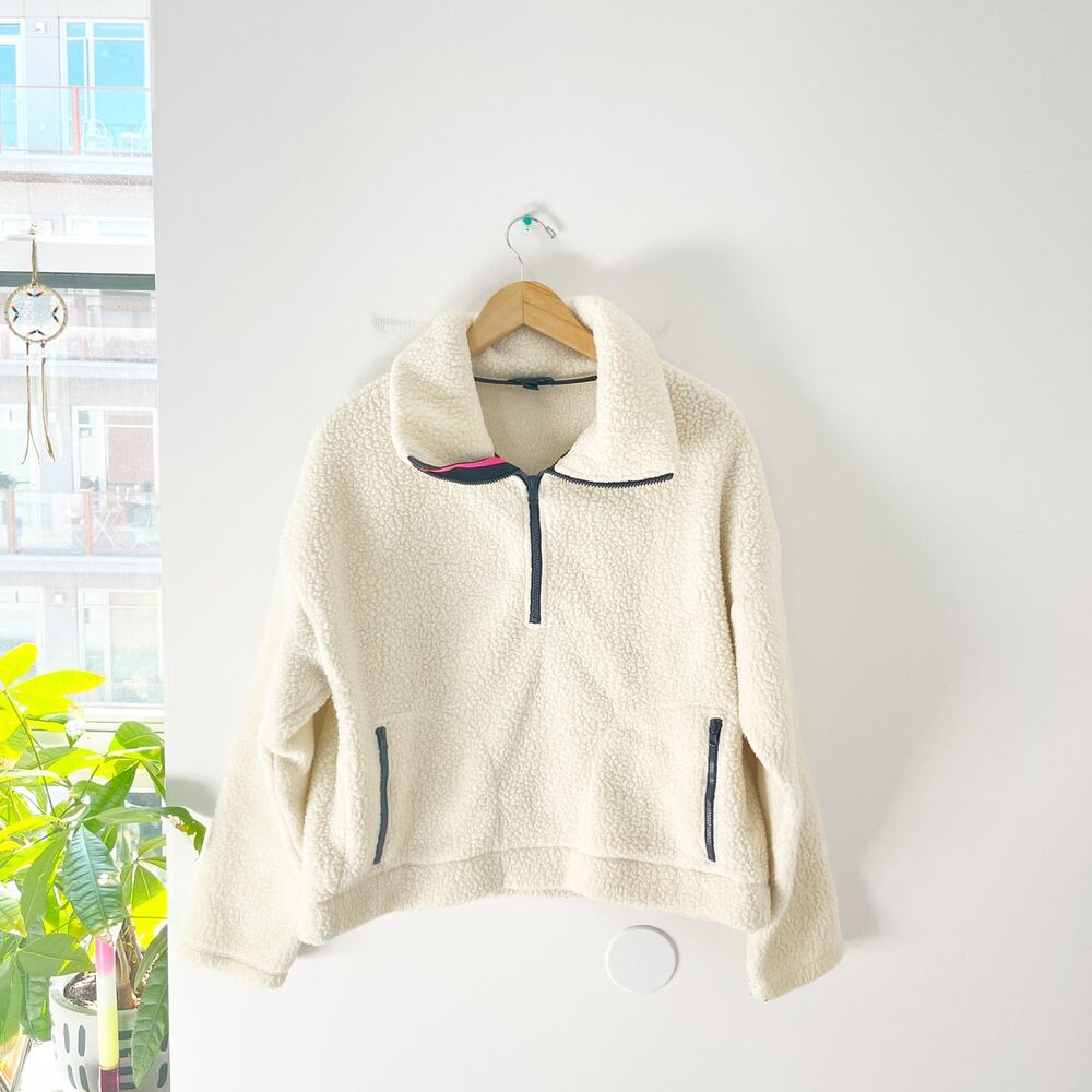 J. Crew White Sherpa Half Zip Sweatshirt Size Large